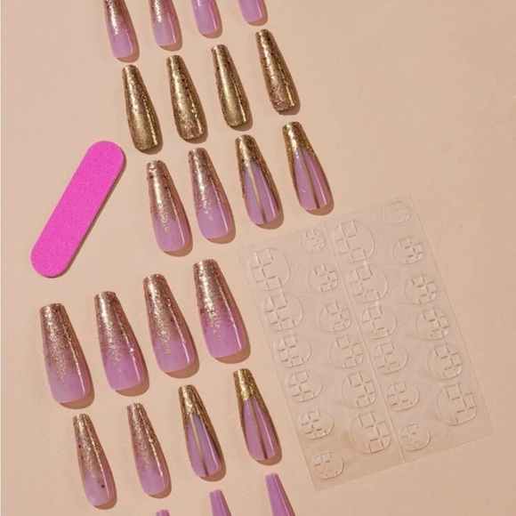 Pink Glitter Press On Gel Coffin Nails - Picture 5 of 12